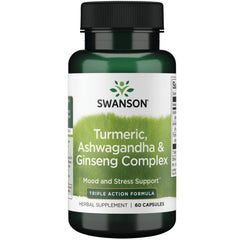 Product front label of Swanson Full Spectrum Turmeric Ashwagandha & Ginseng Complex 60 Capsules