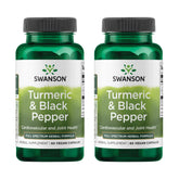 Bottle of Swanson Turmeric & Black Pepper with 60 veggie capsules, 2-pack