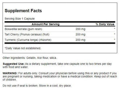 Ingredient panel for Swanson Turmeric Boswellia Tart Cherry joint support formula