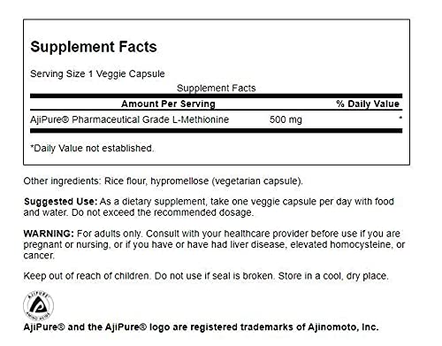 Swanson L-Methionine AJI 500mg label with Ajinomoto source