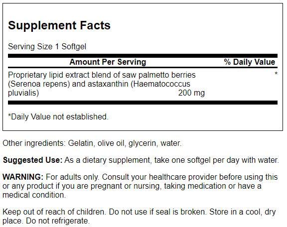 Label of Swanson ULT Prostate Complex with ingredients and dosage