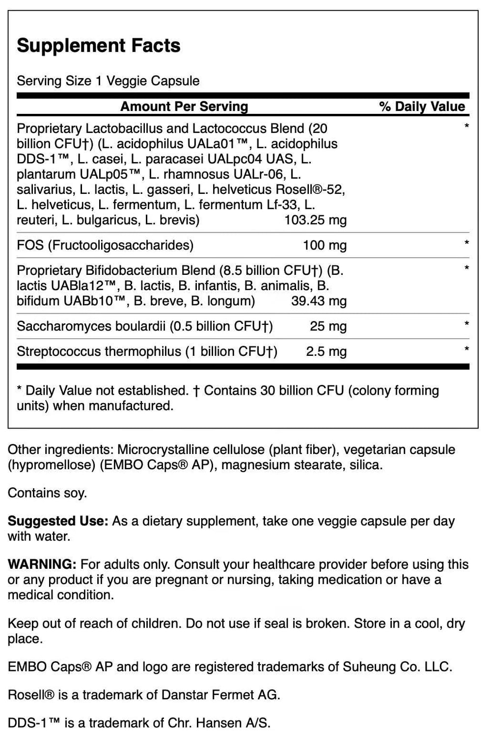 Bottle of Swanson Ultra Probiotic Complex with 60 veggie capsules