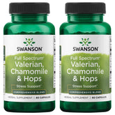 Bottle of Swanson Valerian Chamomile Hops full spectrum herbal supplement, 60 capsules
