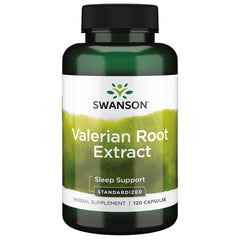 Bottle of Swanson Valerian Root standardized 200 mg with 120 capsules