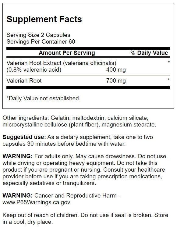 Close-up of Swanson Valerian Root bottle label (standardized 200 mg)