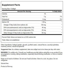 Swanson Virgin Salmon Oil ecomega 1050 mg Softgels bottle back label with EPA DHA