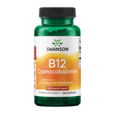 Front view of Swanson Vitamin B12 (Cyanocobalamin) 500 mcg bottle