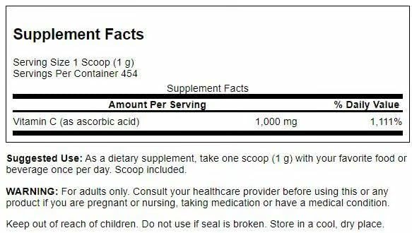 Close-up of Swanson Vitamin C Powder bottle label
