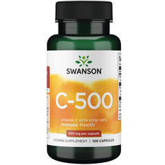 Bottle of Swanson Vitamin C with Rose HIPS 500 mg, 100 capsules