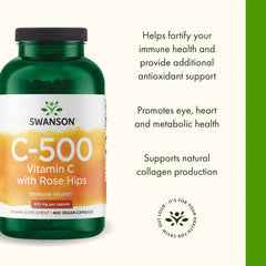 Swanson lab-testing icon with Vitamin C bottles for third-party verification