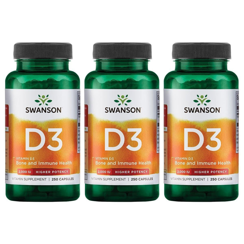 Swanson Higher Potency Vitamin D-3 2000 IU (50 mcg) - 3 Pack, 250 capsules - Bone & Immune Support