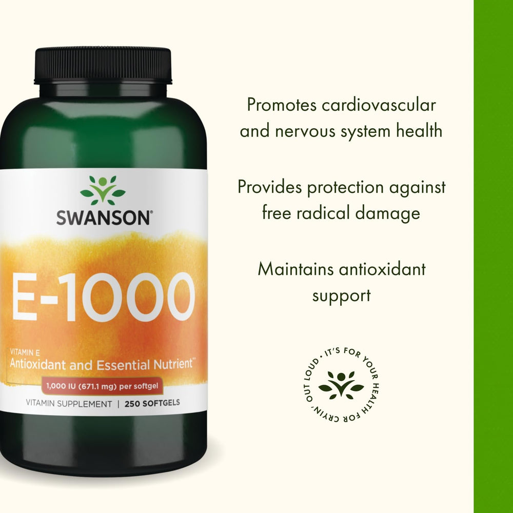 Supplement facts panel for Swanson Vitamin E 1000 IU