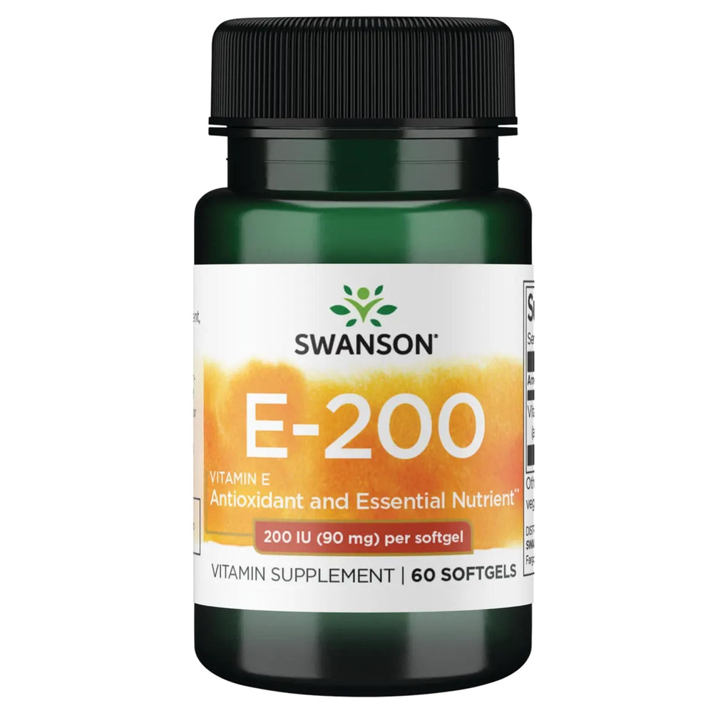 Bottle of Swanson Vitamin E 200 IU softgels