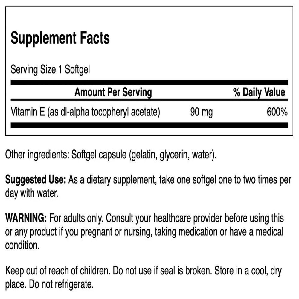 Vitamin E 200 IU label on bottle