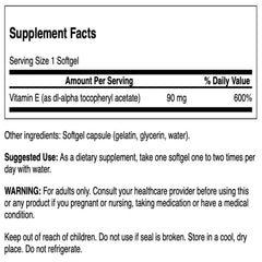 Vitamin E 200 IU label on bottle