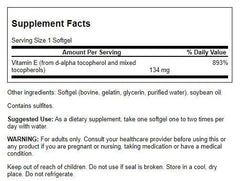 Close-up of Swanson Vitamin E Mixed Tocopherols bottle label