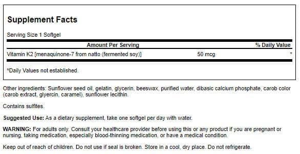 Close-up of Swanson Vitamin K2 bottle showing 50 mcg MK-7