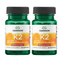 Swanson Vitamin K2 50 mcg Natto Menaquinone-7 2-pack softgels, front view