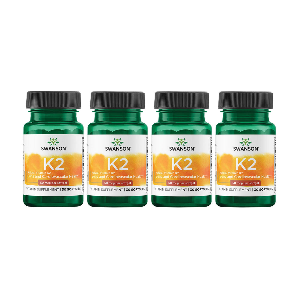 Front view of Swanson Vitamin K2 bottle (50 mcg Menaquinone-7 from Natto) 30 softgels