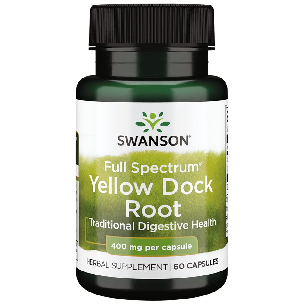 Bottle label: Swanson Full Spectrum Yellow Dock Root 400 mg, 60 capsules