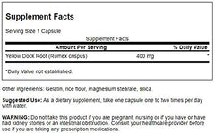 Close-up of yellow dock root capsules in a blister pack