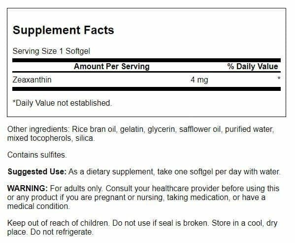 Zeaxanthin 4 mg softgels bottle opened