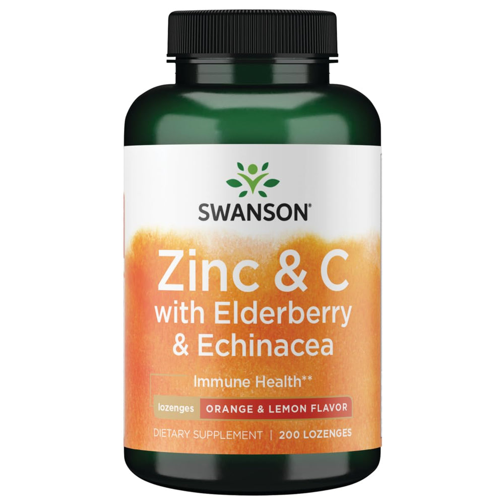 Swanson Zinc & C Lozenges with Elderberry & Echinacea – Orange & Lemon flavor packaging