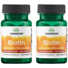 Swanson Biotin Timed-Release 10,000 mcg 60 Tabs (2 Pack) bottle label