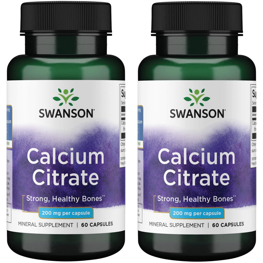 Front view of Swanson Calcium Citrate 200 mg 60 Caps (2 Pack) bottle