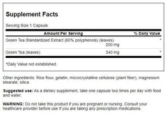 Close-up of Swanson Green Tea Extract (Standardized) 120 Capsules packaging and label