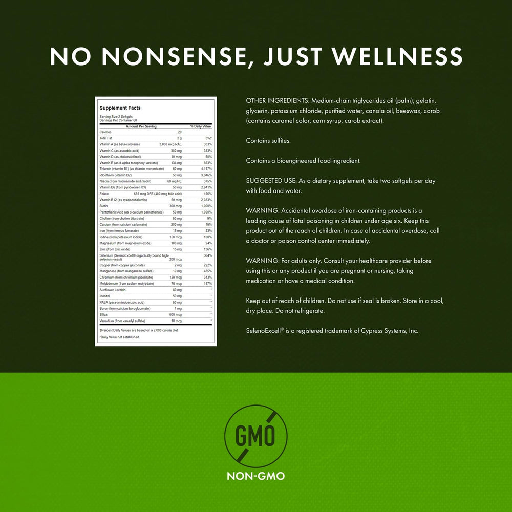 Supplement facts panel of Swanson Multi High Potency 120 Sgels