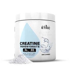 Sweat Ethic Creatine Monohydrate scoop measures 5 g for consistent dosing and performance support.