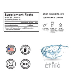 Sweat Ethic Creatine Monohydrate unflavored formula blends with shakes without altering taste.