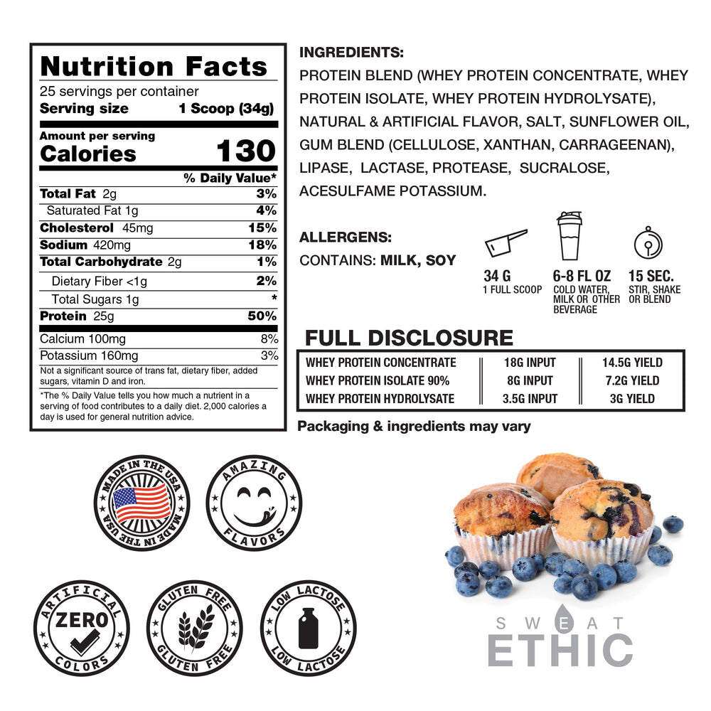 Sweat Ethic Whey'D blueberry muffin scoop for flavorful servings