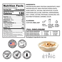 Sweat Ethic Whey'd label closeup highlights Cinnamon Cereal Milk flavor details.