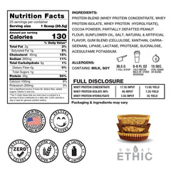 Sweat Ethic Whey'd protein powder shake glass highlights creamy peanut butter chocolate flavor