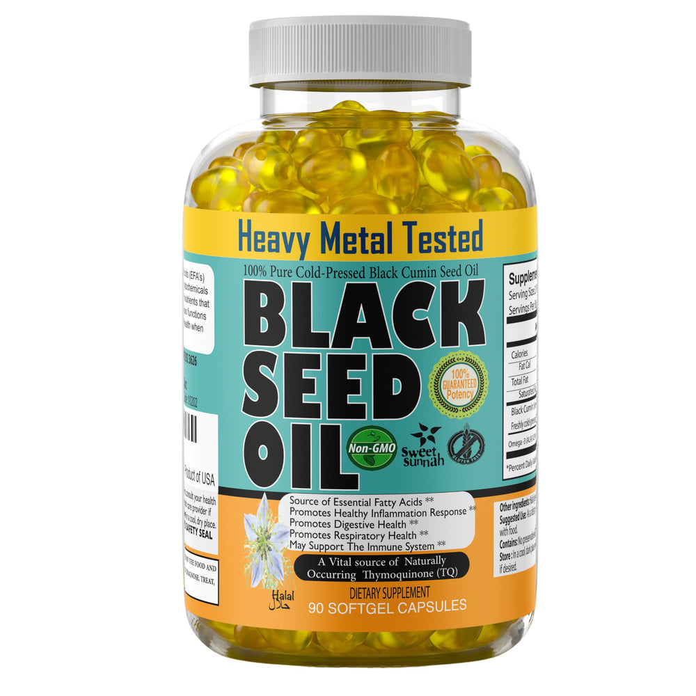 Sweet Sunnah Black Seed Oil Capsules bottle—1000mg daily wellness.