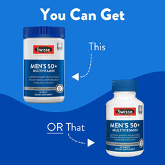 Lifestyle image of a senior man taking a Swisse multivitamin