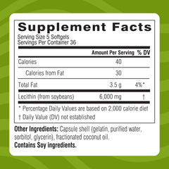 Nutrition facts panel on Swisse Lecithin bottle