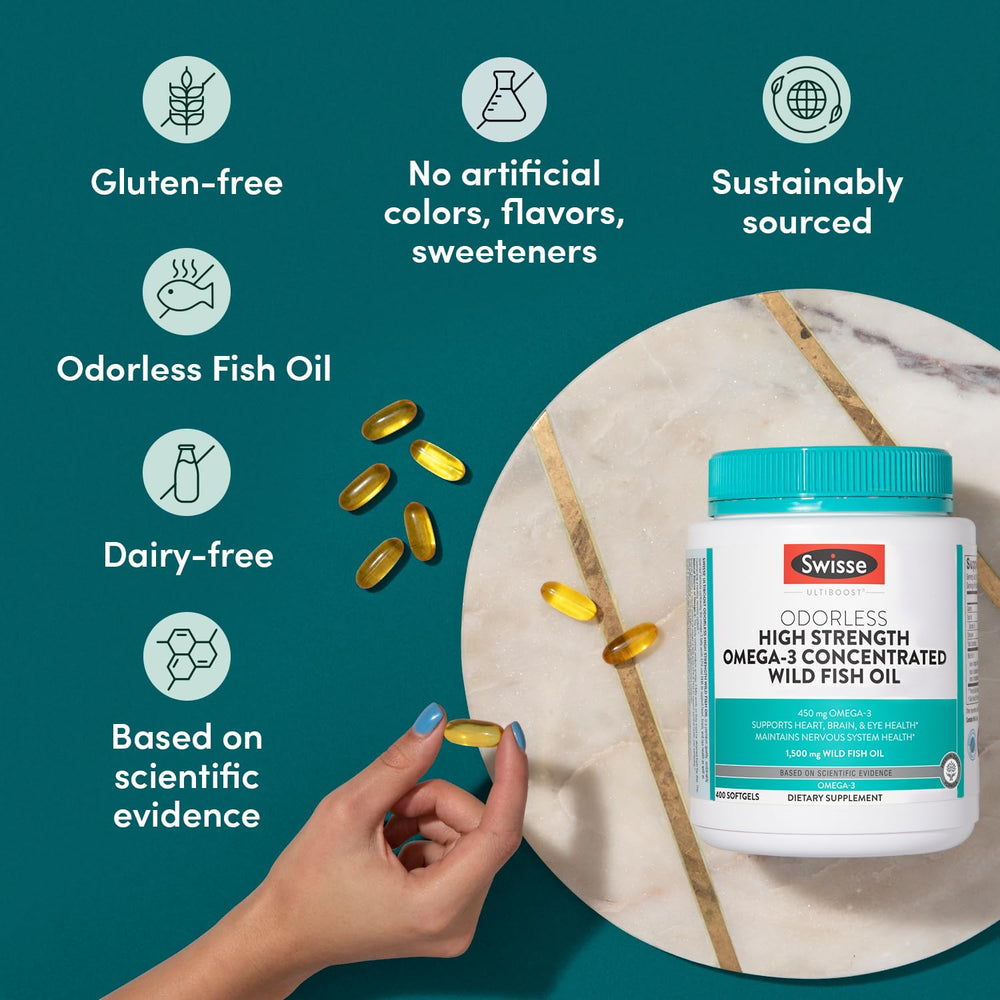 Heart, brain, and eyes health icons representing omega-3 benefits