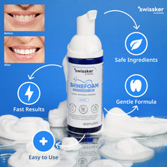 ShineFoam mint foam being applied with a smiling mouth