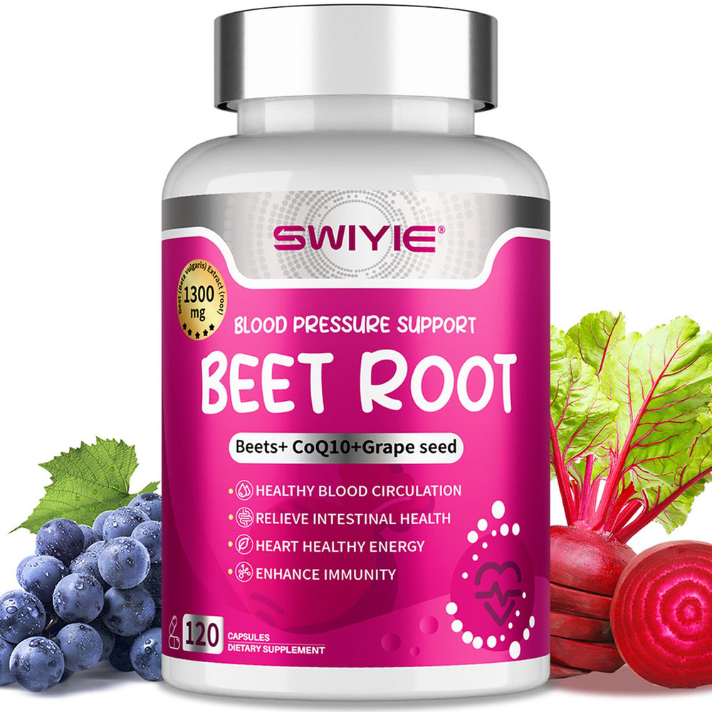 Swiyie Beet Root Capsules bottle shown for daily vitality and circulation support
