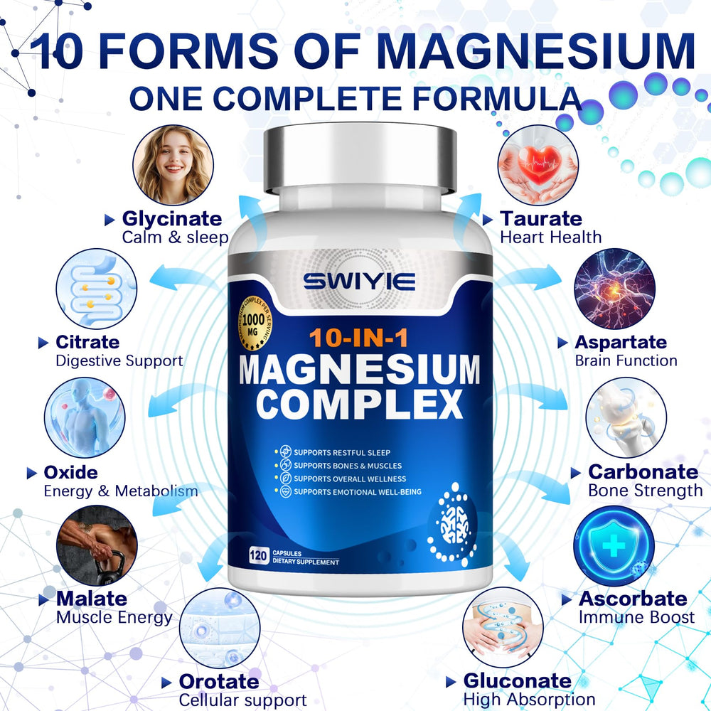 SWIYIE Magnesium Complex 10-in-1 bottle back label