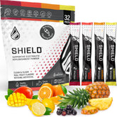 SWORD PERFORMANCE Shield electrolyte packet packaging showcases dye-free hydration option for daily use.