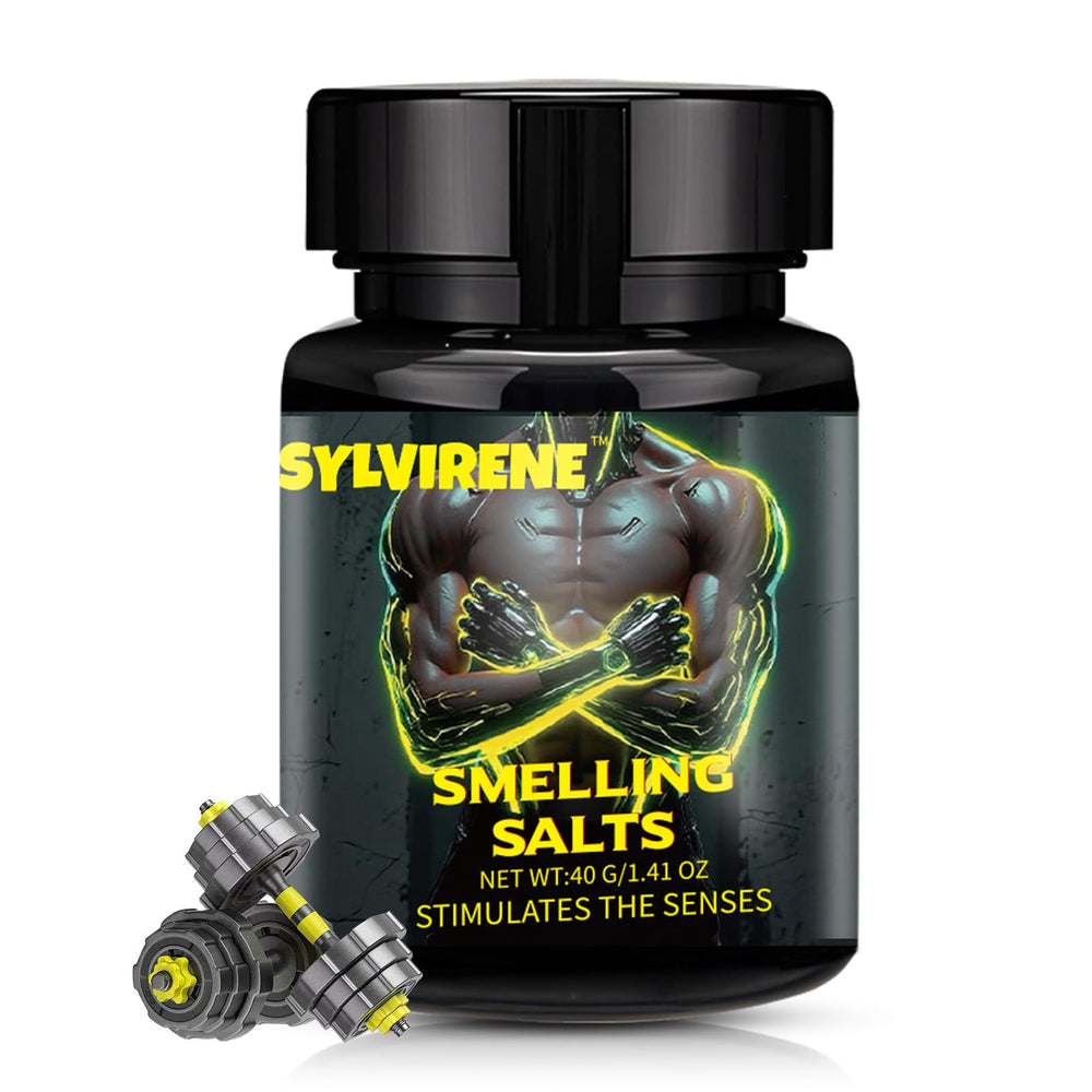 Sylvirene smelling salts bottle closeup for quick energy boosts during workouts