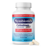 Symbiotics Colostrum 240ct vegetable capsules bottle on white