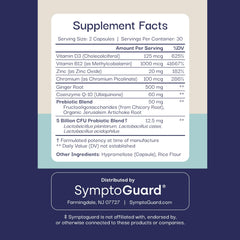 Nutrition facts and ingredients panel for SymptoGuard GLP-1 supplement