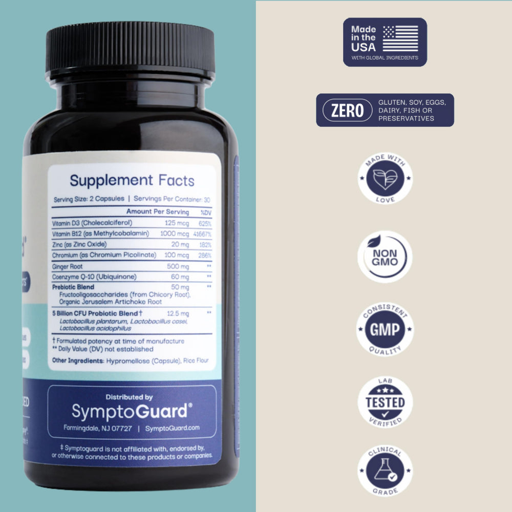 Probiotics and prebiotics for gut health highlighted on label