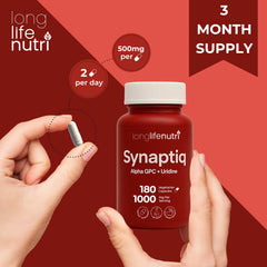 Graphic showing a 3-month supply of 180 capsules