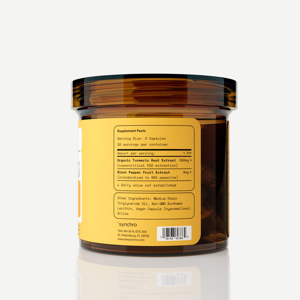 Pack shot of Synchro Gold turmeric 60-count bottle